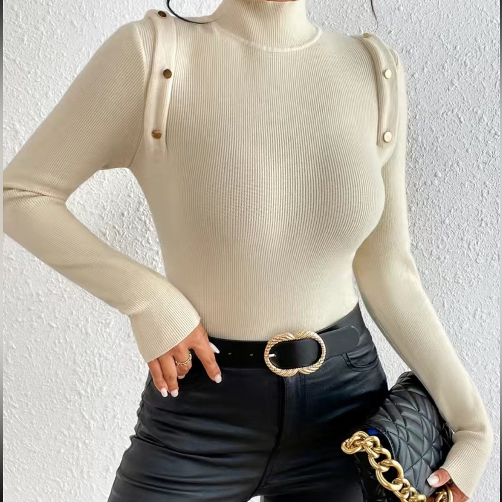 Turtleneck Pullover Casual Button Long Sleeve Lig… - image 1